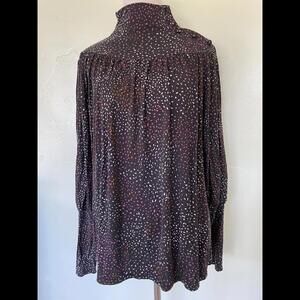 Ann Taylor Turtle Neck Knit Black Long Sleeve Blouse Polka Dot Large L 15-0059